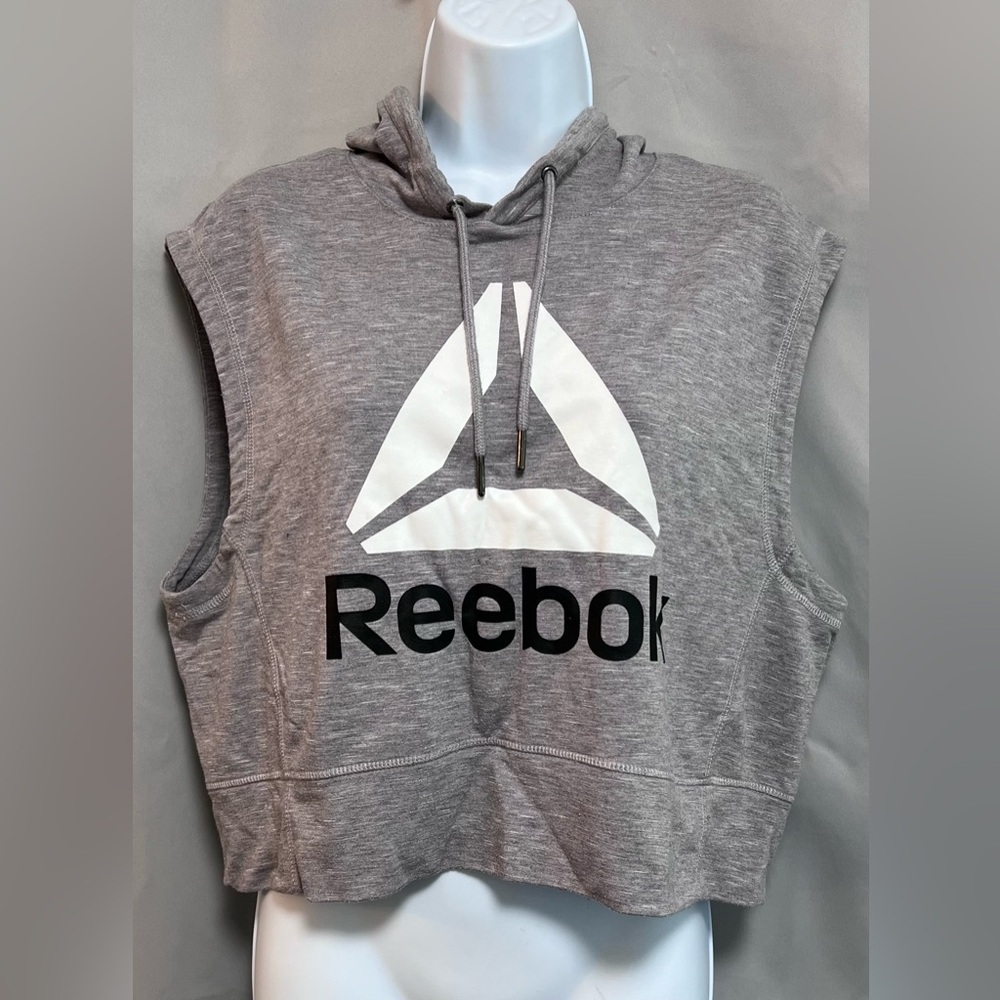 Reebok Sleeveless Cropped Hoodie Sz‎ Large Workout Tank Gray Women’s